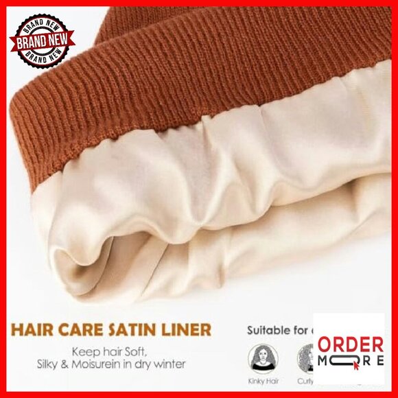 3 Pack Satin Lined Winter Beanie Hats, Ultra-Soft Acrylic, Hair Protection main image 6